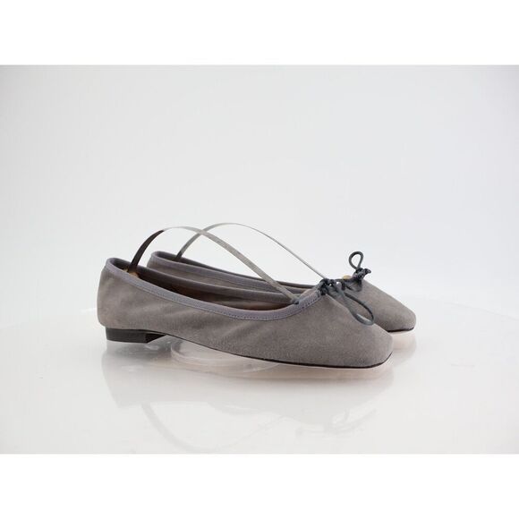 Ann Mashburn Square Toe Ballet Flats Womens 39 8.5 Grey Suede Leather Bow - Picture 1 of 11